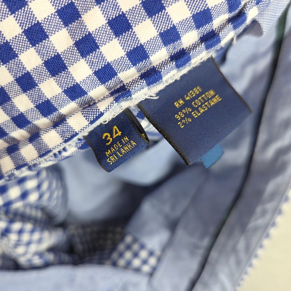 Polo Golf Blue & White Gingham Mens Fairway Shorts Sz 34 Preppy Plaid Gingham - Picture 9 of 11